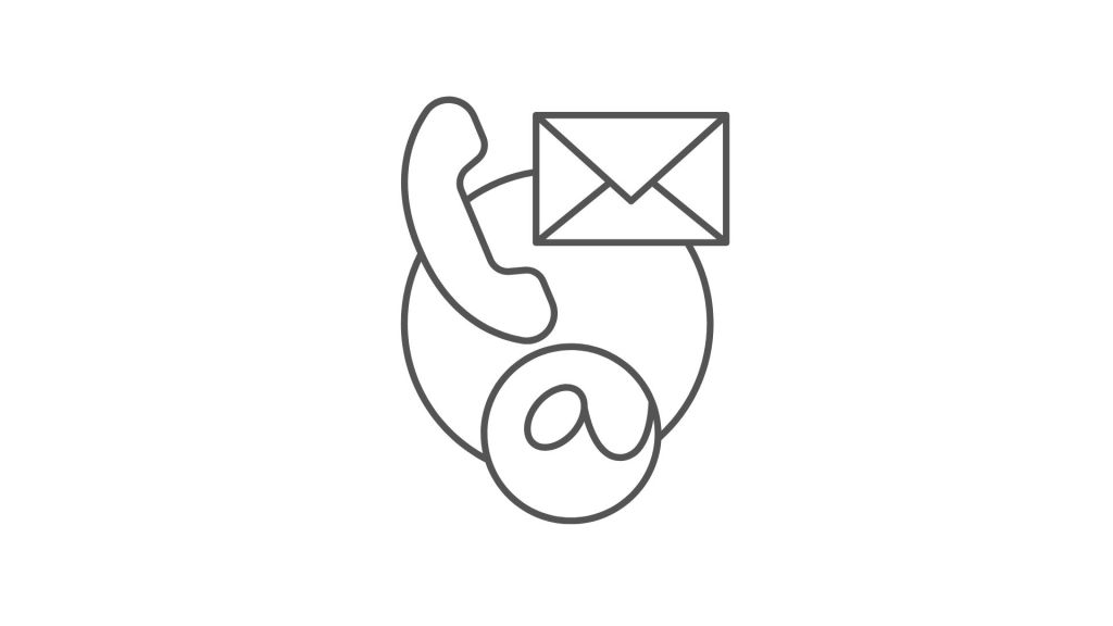 Il s'agit d'un dessin. On y voit une enveloppe, le logo arobase et un combiné de téléphone. Ces trois éléments sont reliés par un cercle.