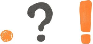 Un point orange, un point d'interrogation noir et un point d'exclamation orange